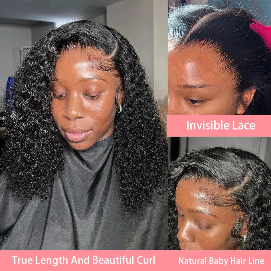 200% Density Short Curly Bob Wigs 13x4 Lace Front 4x4 Closure Deep Wave Brazilian Remy Human Hair 14 Inch